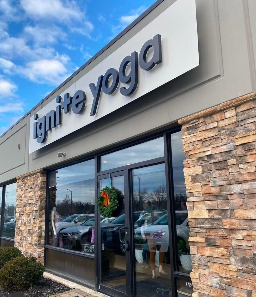 front doors and sign for Ignite Yoga studio